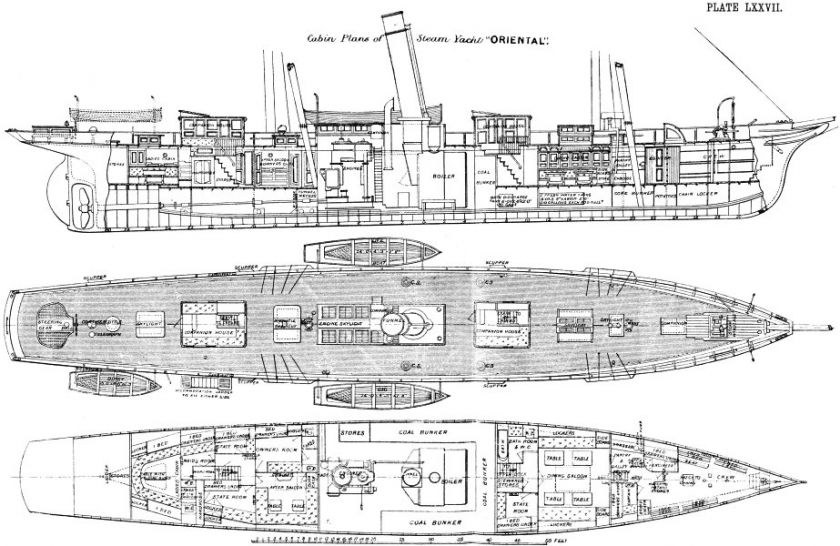 YACHTS Steam Yacht Cabin Plans Oriental of, 1891  