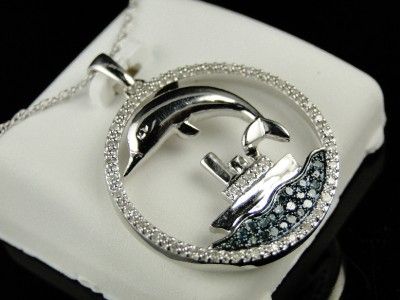   FINISH GENUINE BLUE/WHITE DIAMOND DOLPHIN CHARM PENDANT 0.30CT  