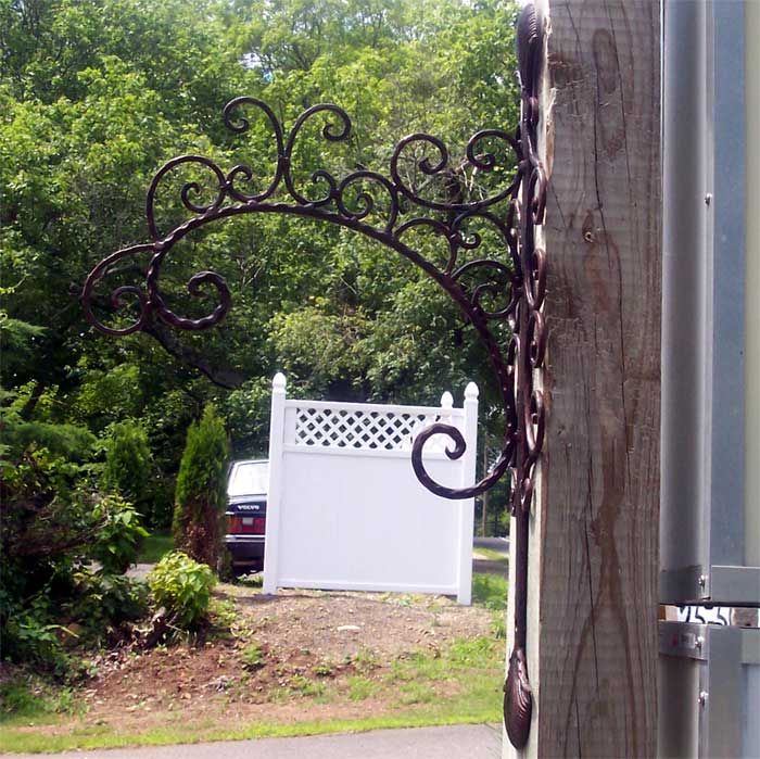 Hanging Planter w/ Bracket Rust Finish Wrought Iron  