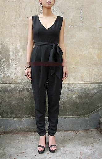 PROMO Classic Womens Jumpsuit V Neck Sleeveless Catsuit Long Trousers 