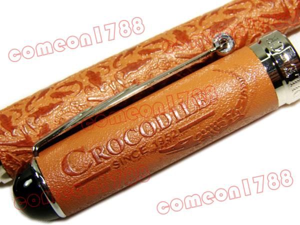 CR13 TAN LEATHER W/CROCODILE LOGO EMBOSSED FOUNTAIN PEN  