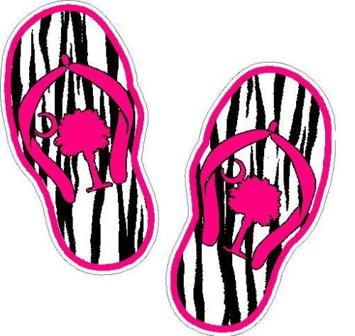 Zebra Print Flip Flops With Pink Palm Tree  