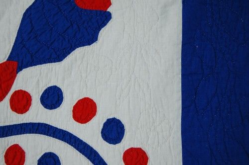 PATRIOTIC 30s Red, White & Blue Applique Antique Quilt  