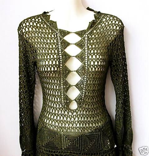 570 Morgan FRANCE Handknit Khaki Crochet Outfit Dress  