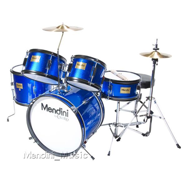 NEW BLUE 5 PC CHILD JUNIOR DRUM SET+STICK+THRONE+CYMBAL  