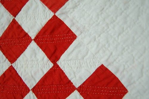 1880s Red & White Triple Irish Chain Antique Quilt  