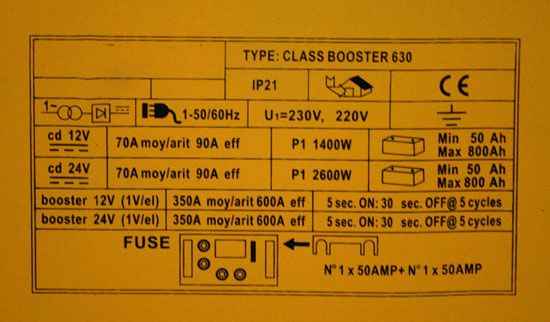 Class Booster Start 630 Battery Charger for 12V/24V lead acid battery 