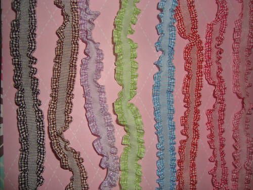 DOUBLE RUFFLE STRETCH GINGHAM RIBBON BOW CRAFT 5/8  