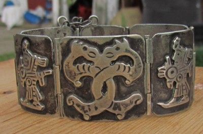VERY OLD EARLY STERLING SILVER AZTEC STORYTELLER MEXICAN TAXCO LINK 