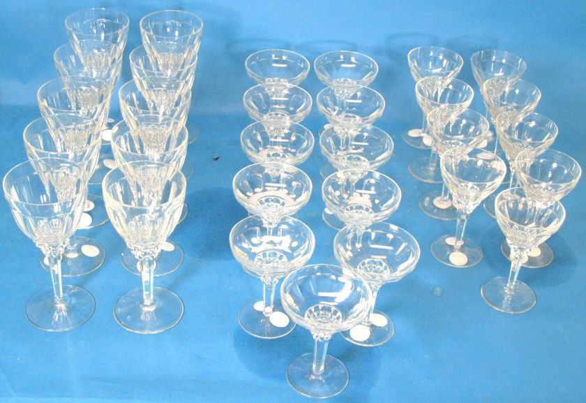 Set of 30 Vintage Tiffin Hand Cut Crystal Wine Glasses  