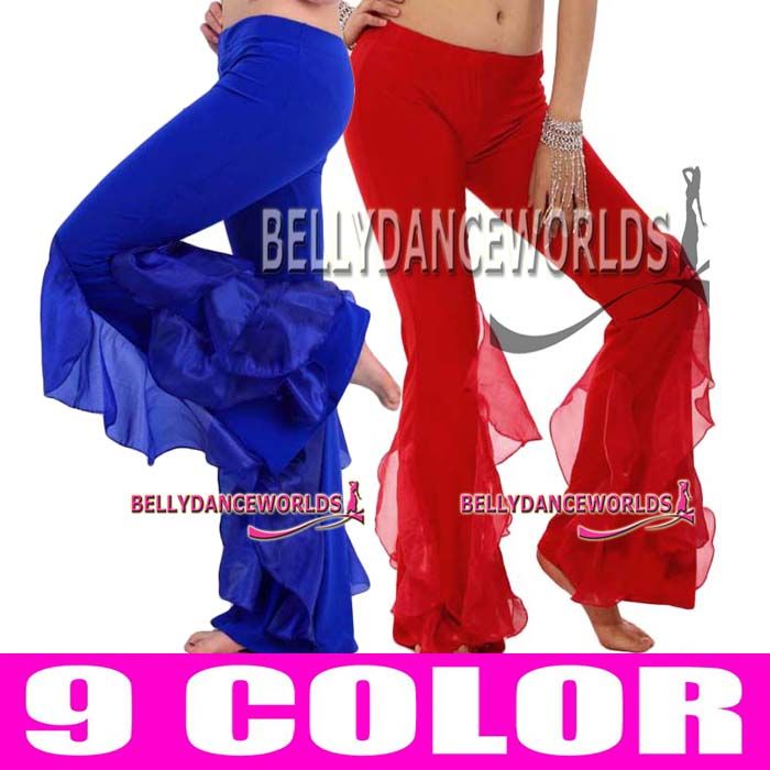 BELLY DANCE LATIN COSTUME TRIBAL FISHTAIL PANTS FLARED LEGS BOLLYWOOD 