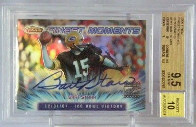 BART STARR 2000 TOPPS FINEST REFRACTOR AUTO BGS 9.5/10  