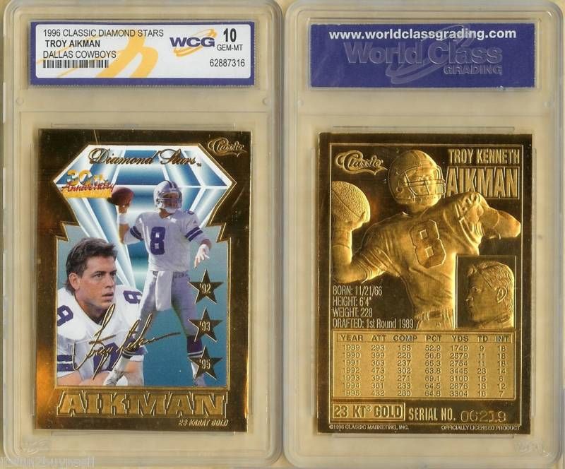 1996 23 KT GOLD CARDS TROY AIKMAN 30TH SUPERBOWL GEM MT  