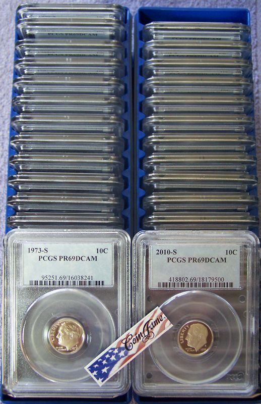 1973   2010 S (clad) Roosevelt PCGS PR69DCAM 38coin Set  