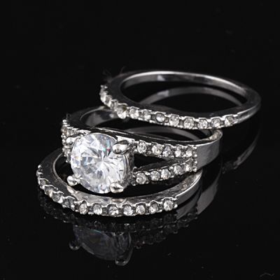 18K White Gold GP CZ Stone Swarovski Crystal Wedding Engagement Ring 