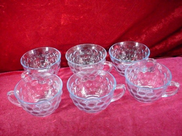 Lot Vintage 1950s ANCHOR HOCKING Provincial BLUE BUBBLE GLASS CUPS 