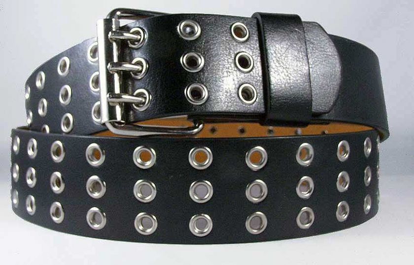 BLACK WIDE 3 HOLE LEATHER STUDDED ROCKSTAR BELT PUNK ROCK MOD  