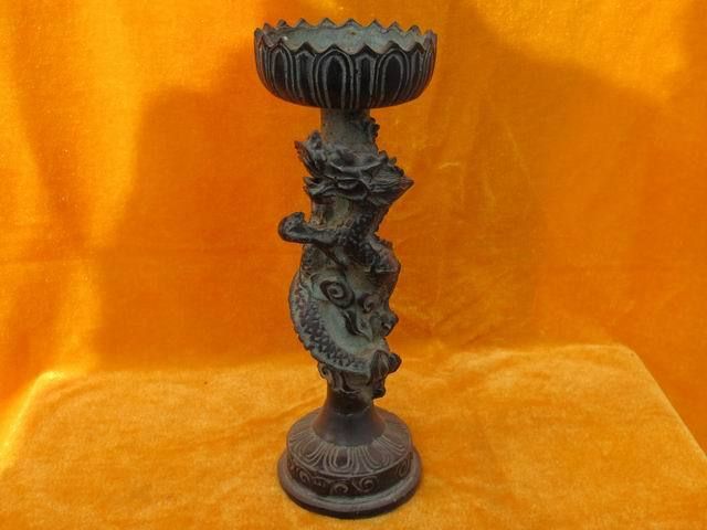 Candlestick Lamp Dragon Bronze Chinese Antique Statue  