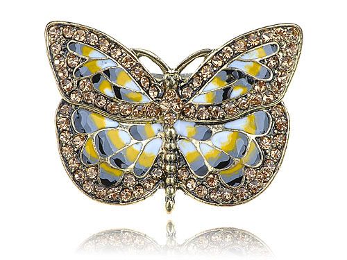   Inspired Gold Tone Butterfly Wings Insect Crystal Rhinestone Ring