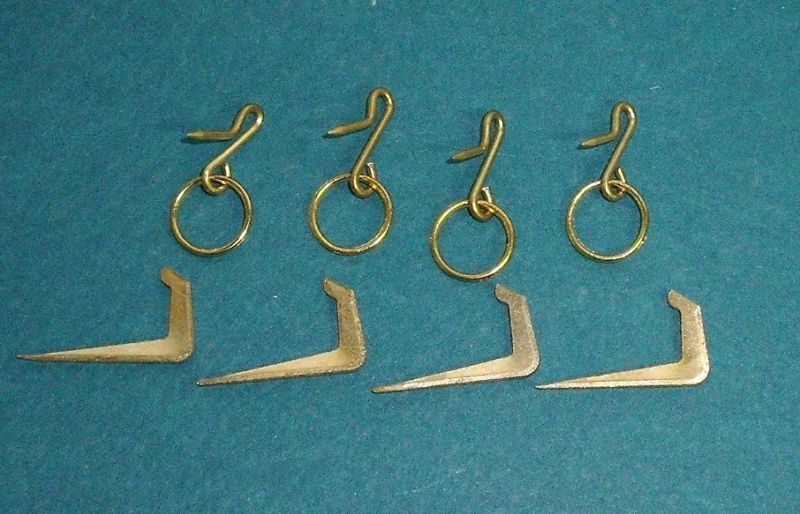 SET of 4 ~ Brass TIE BACK Pin On RINGS & HOOKS #S11  