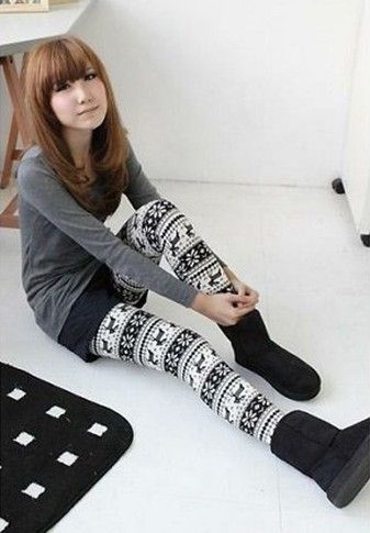 Knitted Colorful Snow /Sexy Leopard / Xmas Deer Leggings Tights Pants 