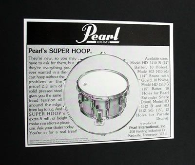 Pearl Super Hoop Snare Drum drums 1982 print Ad  