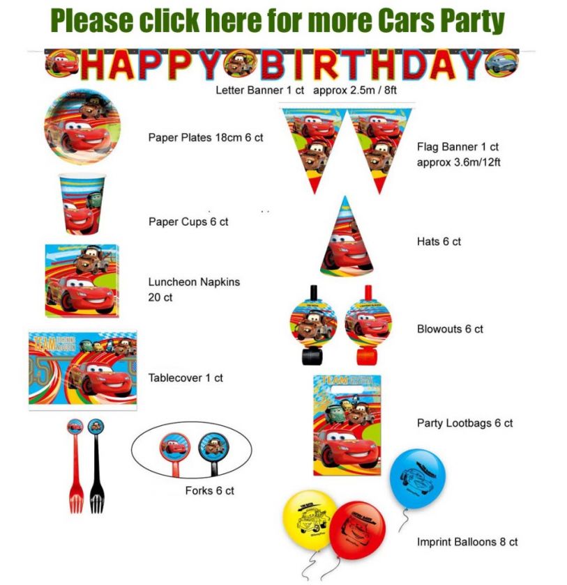 Cars 2 Disney Birthday Party Supplies 6x Cone Hats c074  