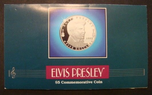 1993 ELVIS PRESLEY MARSHALL ISLANDS 5 DOLLAR COMMEMORATIVE COIN. SIZE 
