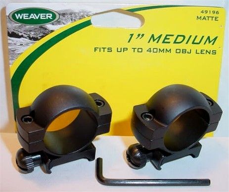 Weaver 1 Med Black Matte Rifle Scope Mount Rings 96 0 76683 49196 1 