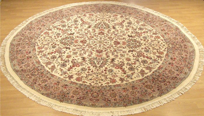   Handmade Round Oriental Rug Wool & Silk Tabriz Rug Must See  