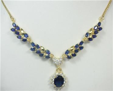 18k 14k, gf Sapphire Blue Stone Necklace sets 2, earrings Gold  