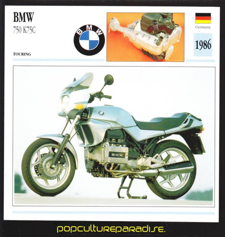 1986 BMW 750 K75C MOTORCYCLE Picture ATLAS SPEC CARD  