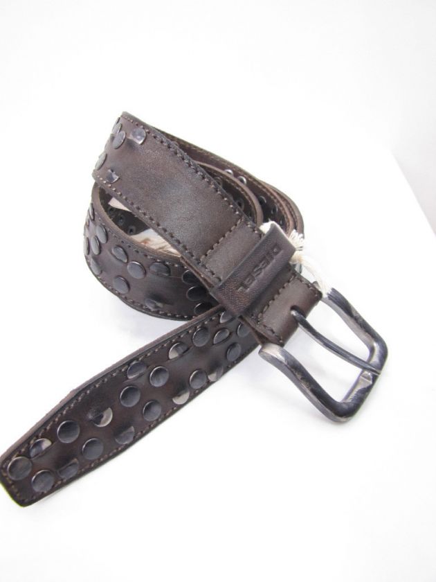 DIESEL BELT 1 BOBO WITH RIVETS BROWN UNISEX $100 BNWT  