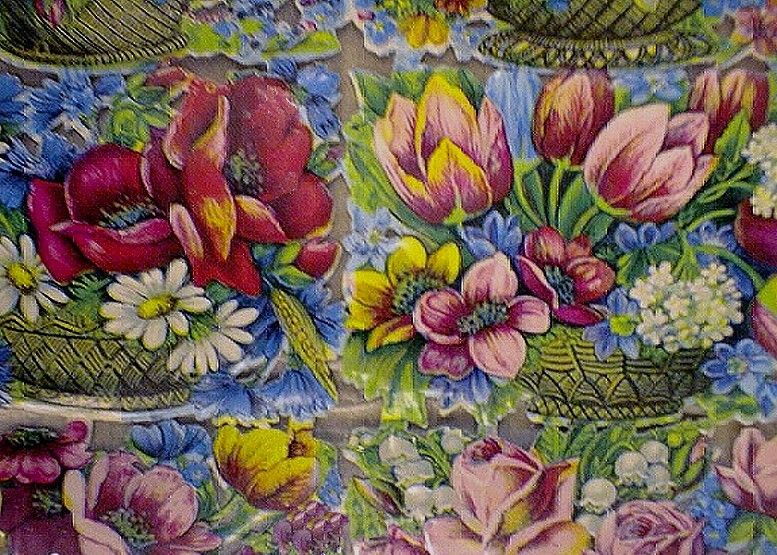 VINTAGE PAPER DECOUPAGE FLOWERS #1 FULL SHEET 1925  