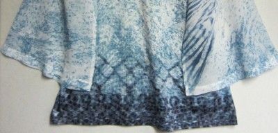 CHICOS UNDERWATER IKAT MARILYN 3/4 SLEEVE TOP ~ BLUE ~ CHICOS SIZE 0 