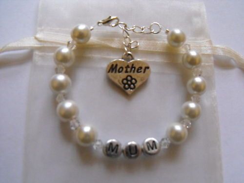 Personalised Any Name Mother Charm Pearl Bracelet Gift  