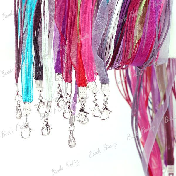 11pcs Mixed Cotton Cord Wire Ribbon Necklace Lobster Clasp Findings 