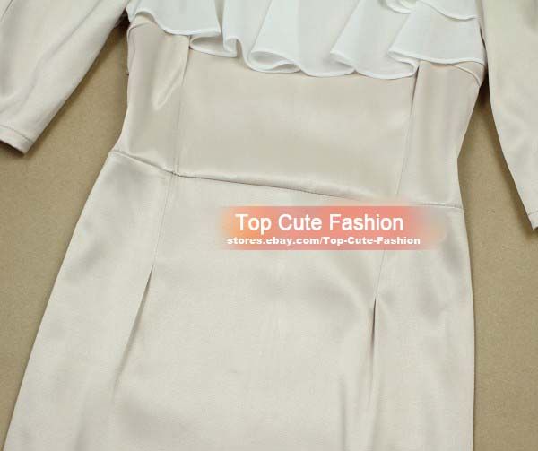 Elegant Women Chiffon Neckline Dress Sz S M L XL BEIGE  