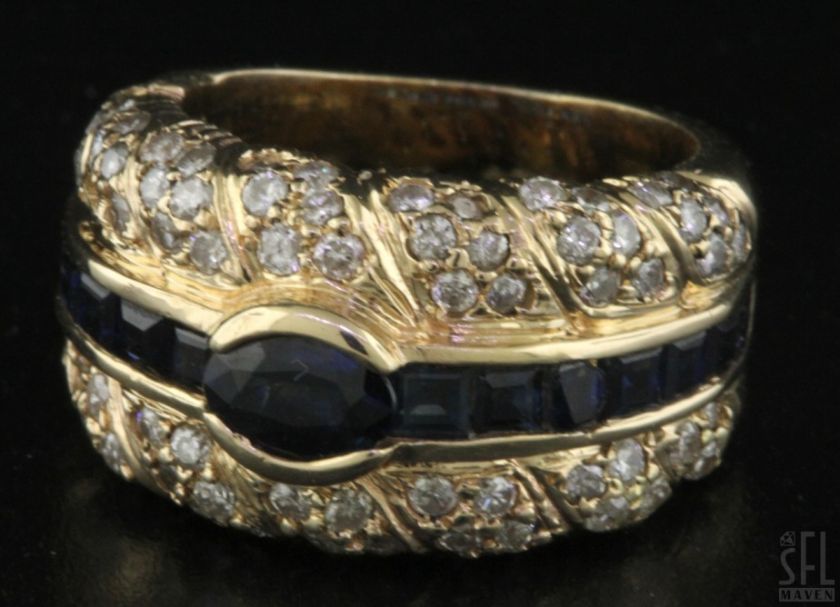 HEAVY 14K GOLD 2.59CTW DIAMOND/BLUE SAPPHIRE COCKTAIL RING SIZE 4.25 