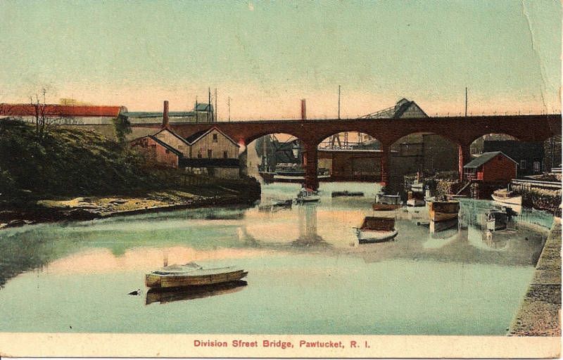 EARLY DIVISION ST. BRIDGE+BOATS PAWTUCKET, RI POSTCARD  