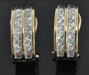   White 14K Gold Diamond Omega French Clip Huggie Hoop Earrings  