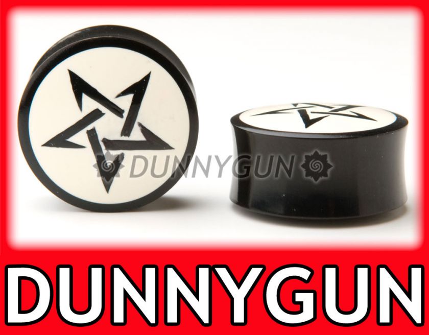 PENTAGRAM STAR BLACK HORN PLUGS gauge bone earring  