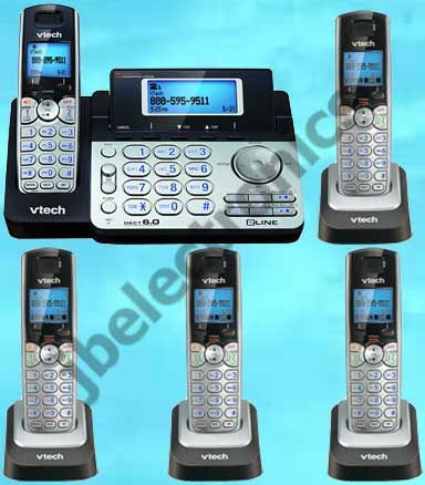 VTECH DS6151 DECT 6.0 2 LINE CORDLESS PHONE + 4 DS6101  