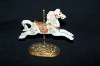 Beautiful Porcelain Carousel Horse Brass Pedestal  