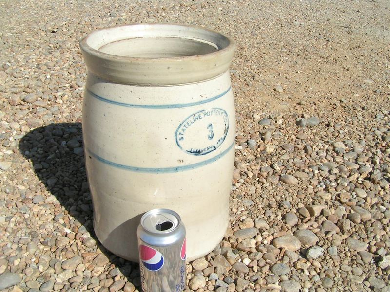 Antique Pottery 3 gal Stoneware Blue band crock MARKED  