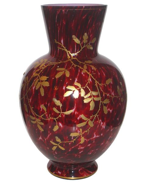 Moser Antique Oxblood Red Gilded Glass Vase  