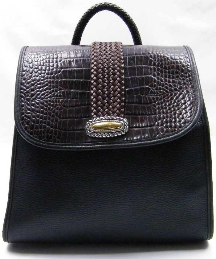 BRIGHTON BACKPACK ALLIGATOR PRINT WOVEN LEATHER PURSE BAG HANDBAG 