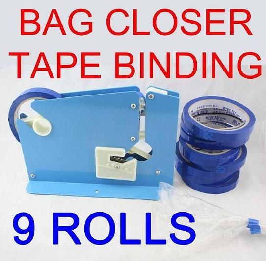 BAG CLOSER, SEALER, TAPER w/ 9 ROLLS TAPE,  