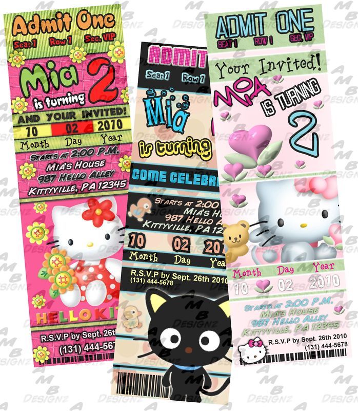 Hello Kitty Birthday ticket invitation + Party Supplies  