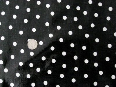 BLACK & WHITE POLKA DOT OILCLOTH VINYL TABLECLOTH 48x84  